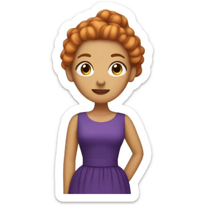 Woman with ginger frizzy hair in a bun wearing a purple dress with stars on it sticker