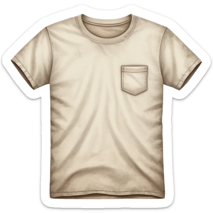 A white T-shirt with visible dirt stains, smudges, and wrinkles. The fabric looks worn and slightly discolored, giving it an unclean appearance sticker