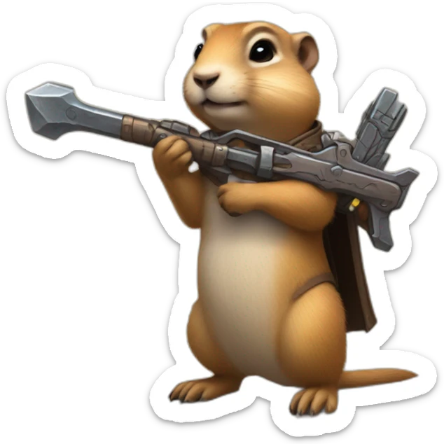 Prairie dog from World of Warcraft holding a weapon bigger than him sticker