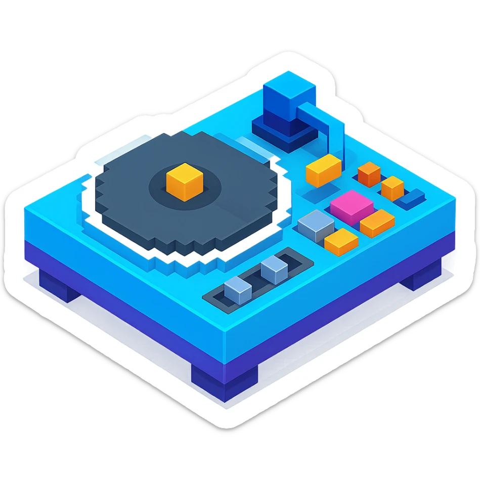 DJ turntables with a futuristic look and metallic accents sticker