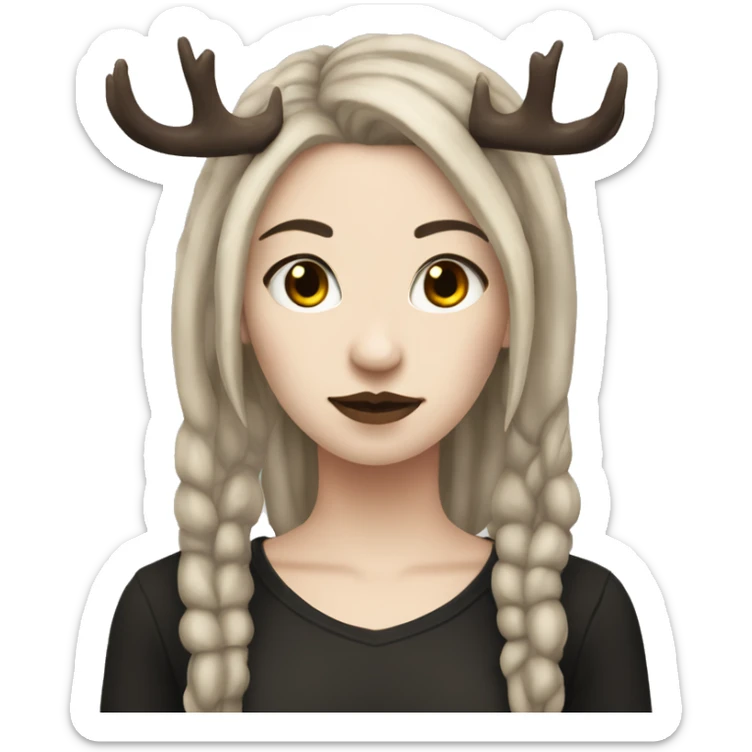 Portrait. Goth, deer girl. She has deer ears and antlers. Brown dreadlocks. White skintone sticker