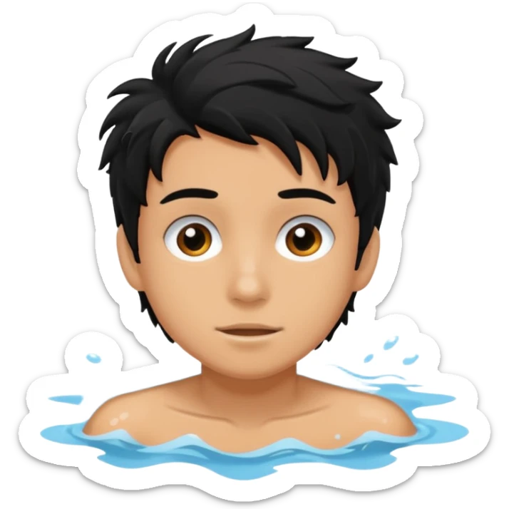 Lifeguard tanned skin Teenager with Black messy hair swimming to rescue someone sticker
