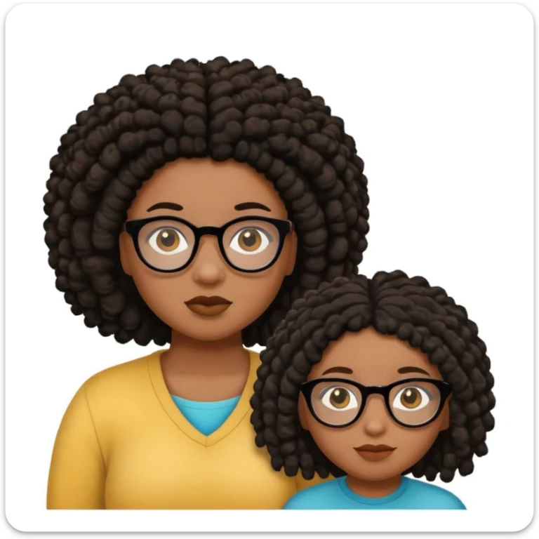 Chubby brown skin girl with glasses, brown eyes, black curly afro and a shorter skinny vrown skin girl with black dreadlocs and brown eyes sticker