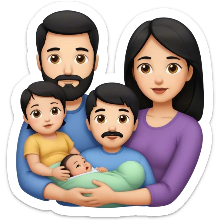Famille que  4 personne au cheveux noir 1 fils aîné 1 fille bébé  1 père avec barbe 1 mère sticker