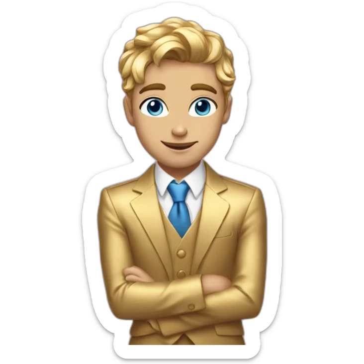 Posh-boy-with-golden-suit-and-blue-eyes-and-rainbow-unicorn-hair sticker