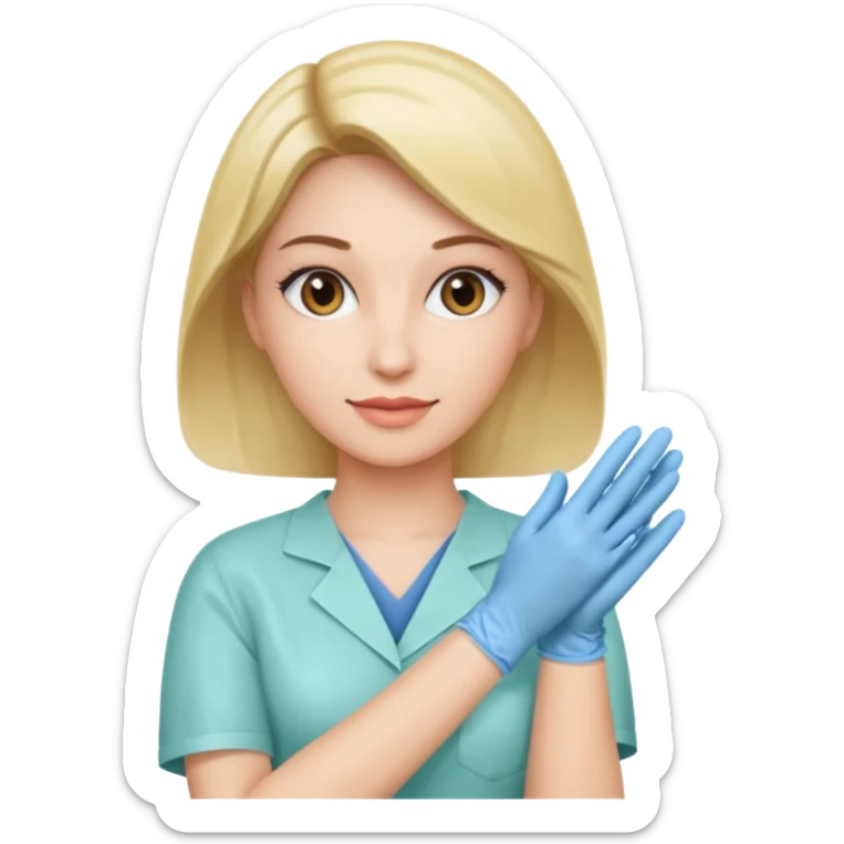 a woman in homecare wearing medical gloves sticker