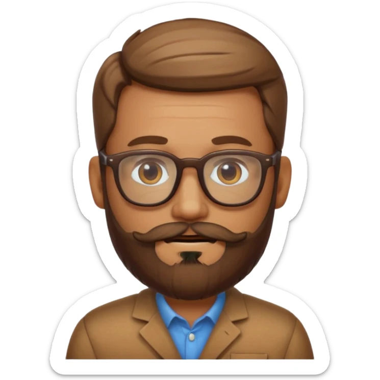 create a emoji man with beard, and glasses wooded color, sunkissed skin color sticker