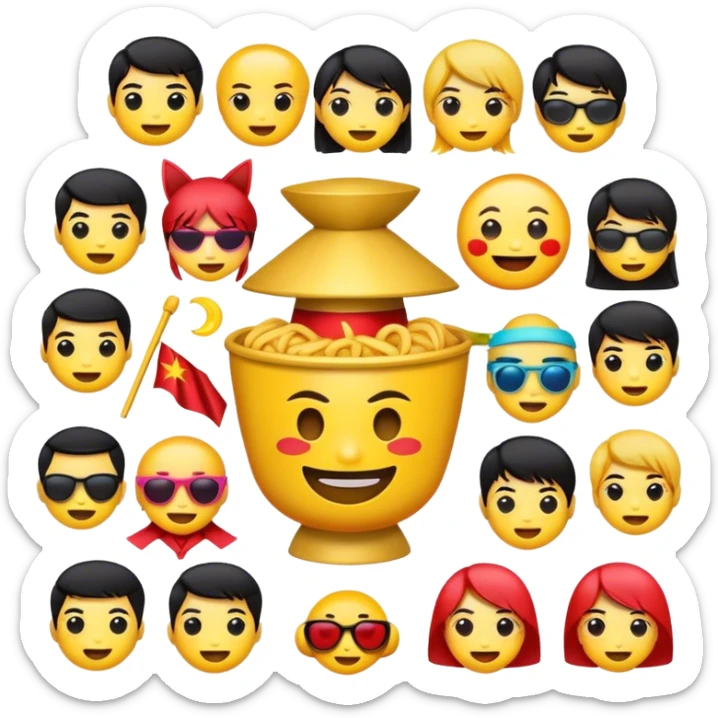 Cinematic Realistic V-pop Music Pop Culture Emoji, showcasing a modern, energetic representation of Vietnamese pop culture rendered with vivid textures and dynamic, colorful lighting. sticker