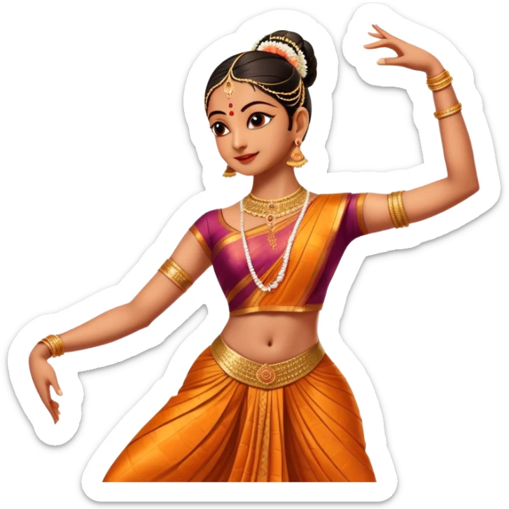 cinematic-realistic-bharatanatyam-dance-emoji,-depicted-as-an-elegant-classical-indian-dance-performance-with-graceful-poses,-intricate-costumes,-and-expressive-hand-gestures,-rendered-with-rich-textures-and-warm-dramatic-lighting, single dancer sticker