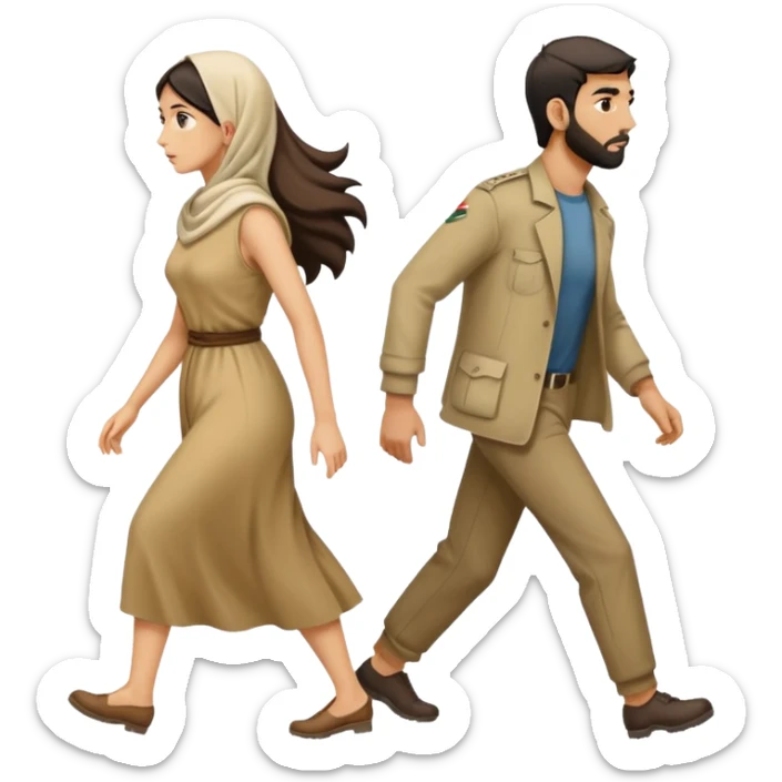 
Iranians fleeing war, full length, in profile, man and woman sticker