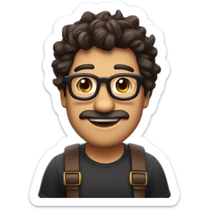 imágen al estilo de Disney Pixar de un chico moreno, con el pelo  muy corto y un poco de tupé, con gafas de pasta negra, ojos marrones, nariz pequeña,labios gruesos y barba de 3 días sticker