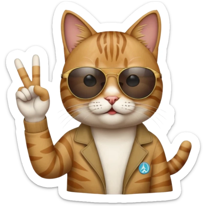a cat wearing sunglasses a saying peace out on his head there would be written peace out and he will do the pose for peace out sticker