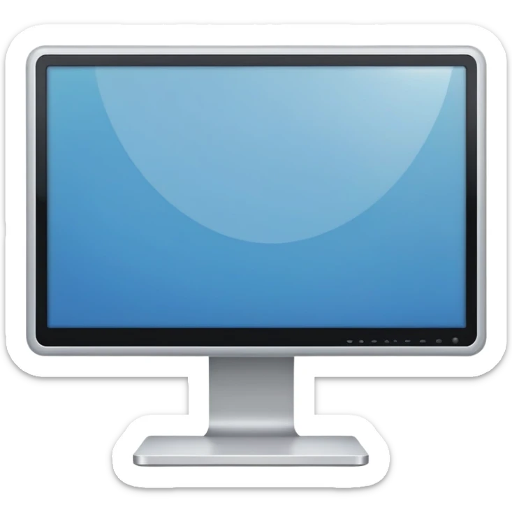 A flat-style illustration of a computer monitor . The monitor is sleek and modern, rendered in minimal detail. front view sticker