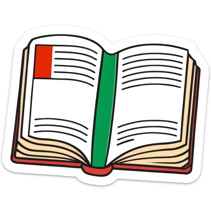 Dictionary book cover with German and Italian flags, labeled Deutsch-Italiano Dictionary sticker