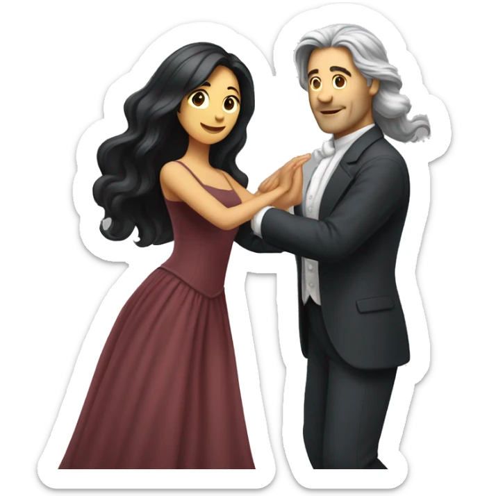woman with long black hair and man with gray hair dancing waltz sticker
