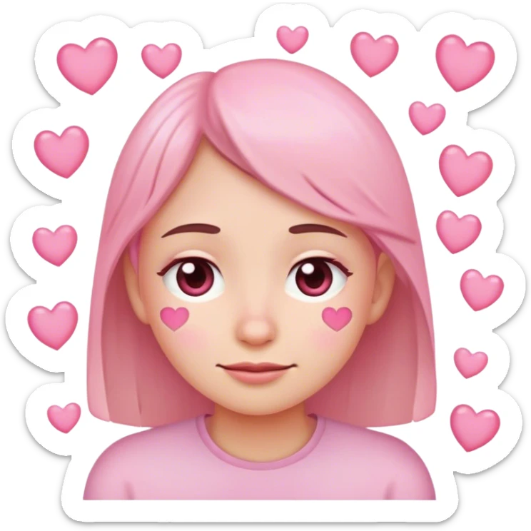 Face emoji with little smile, a bit of tears in the eyes and pink hearts sticker