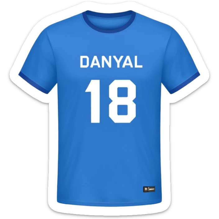 Football T-shirt saying "Danyaal" on the back with number 18 sticker