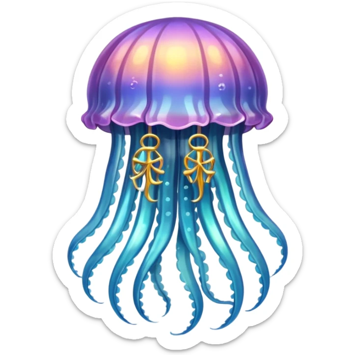 a beautiful jellyfish with a medieval design, medieval coat of arms style, heraldic elements, shield background, elegant and regal sticker