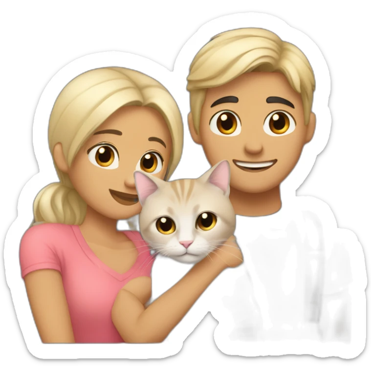 Gay male couple Latino Black hair Chilean and Australian blonde hair, with a cat in the middle sticker