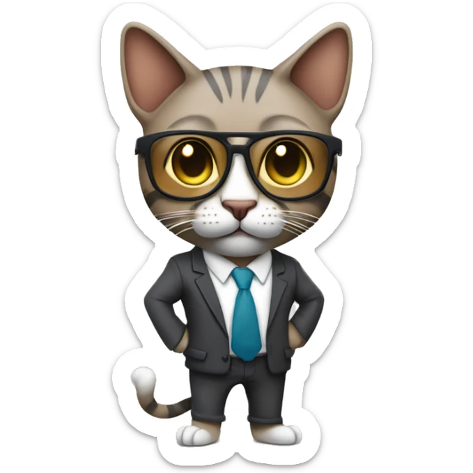 Mulatto hiphop confident business adult cat full body pfp with smart glasses and chill eyes sticker