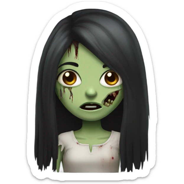 girl zombie with black long hair and franja  sticker