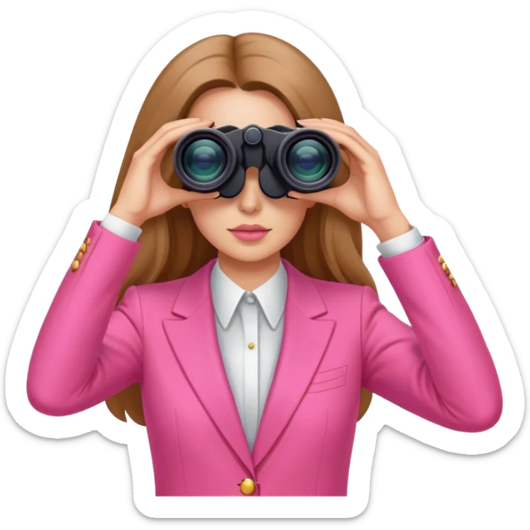 futuristic-looking woman with long hair in an intensive color pink suit looking through binoculars sticker