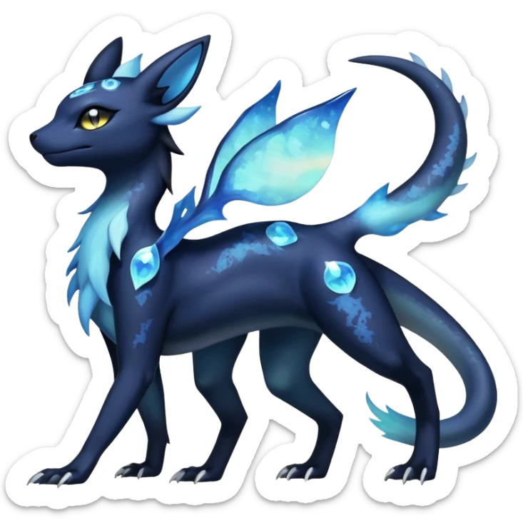Shiny icy iridescent dark gothic ethereal Nebulae Salandit-Meowstic-Umbreon-Fakémon-hybrid-creature (full body)  sticker