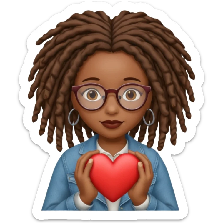 African American Girl Scout with glasses and locs holding a heart sticker
