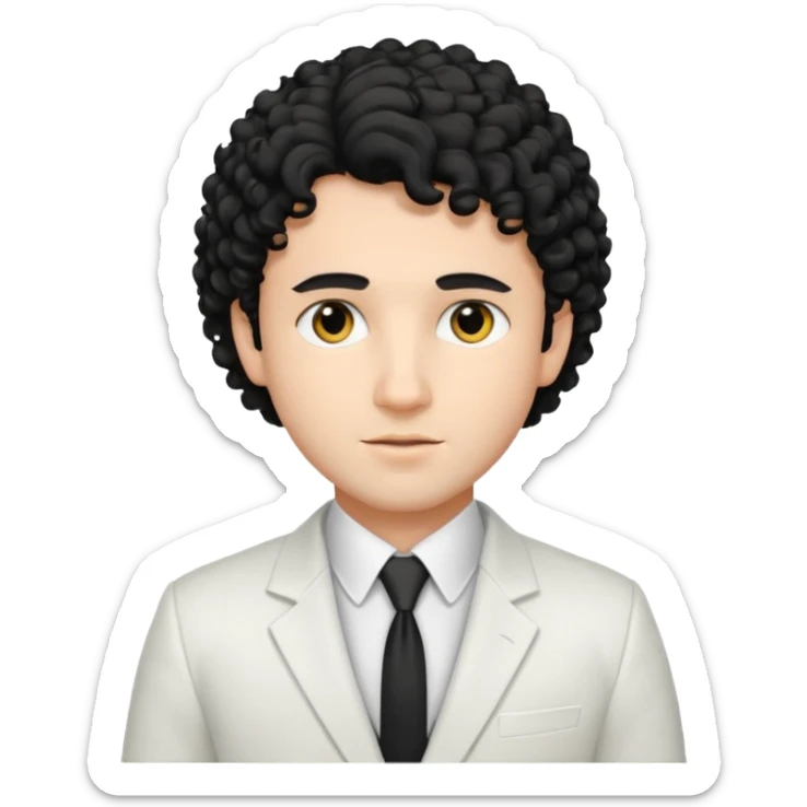 Cockasian guy with black curly hair and black eyes wearing a White simple suit guy  sticker