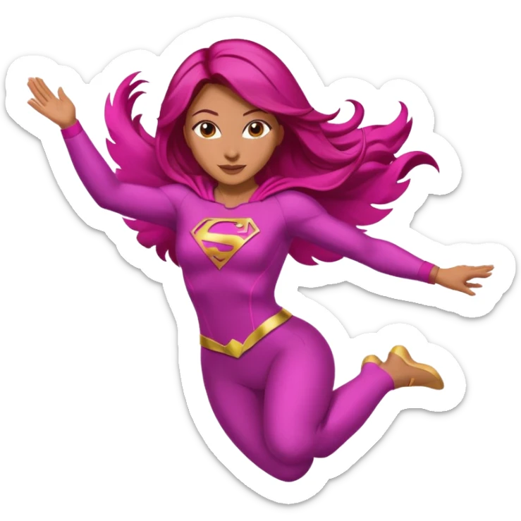 Latina superwoman with brown hair roots and fuchsia hair flying pose sticker