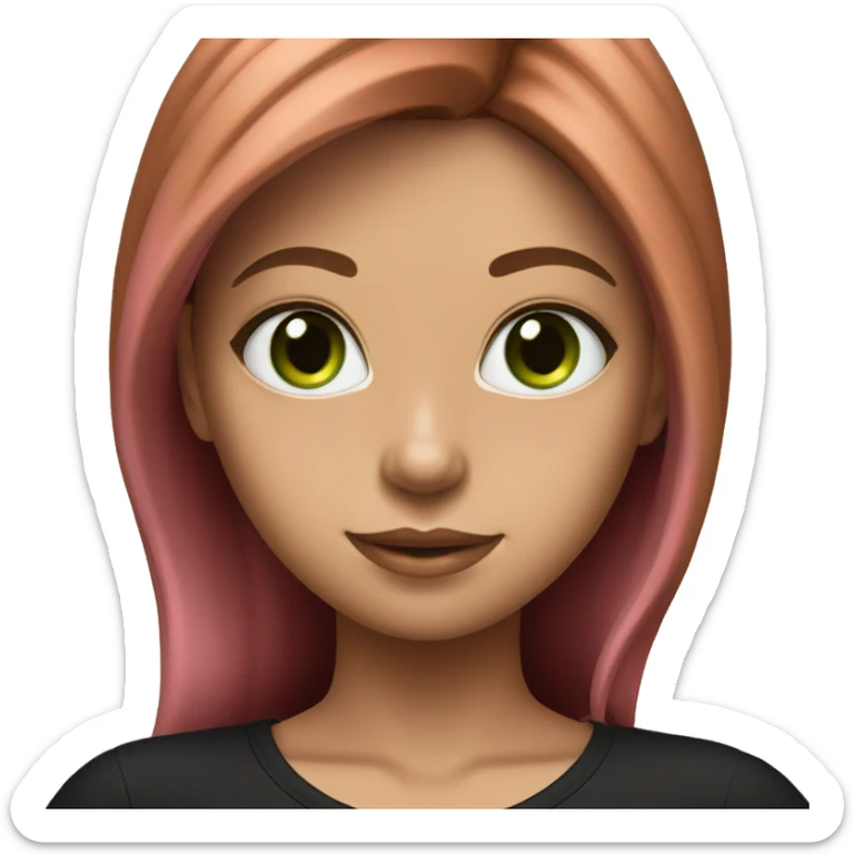 girl with brown-haired pink strands hair and green eyes in a black tight t-shirt  sticker