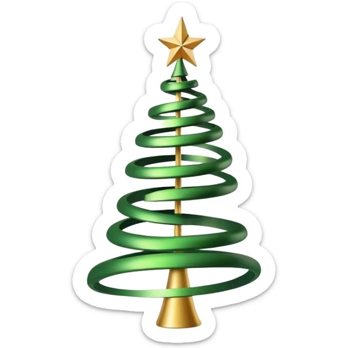 a christmas tree made in shape of a green spiral. a golden star at the top, very whimsical sticker