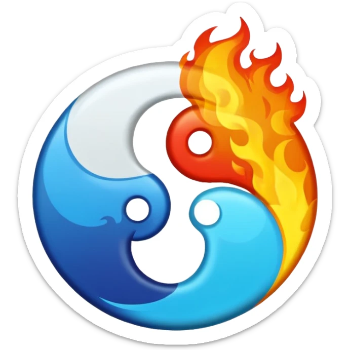 The fire and water emojis are in the form of the yin-yan symbol in front of a completely black background. sticker