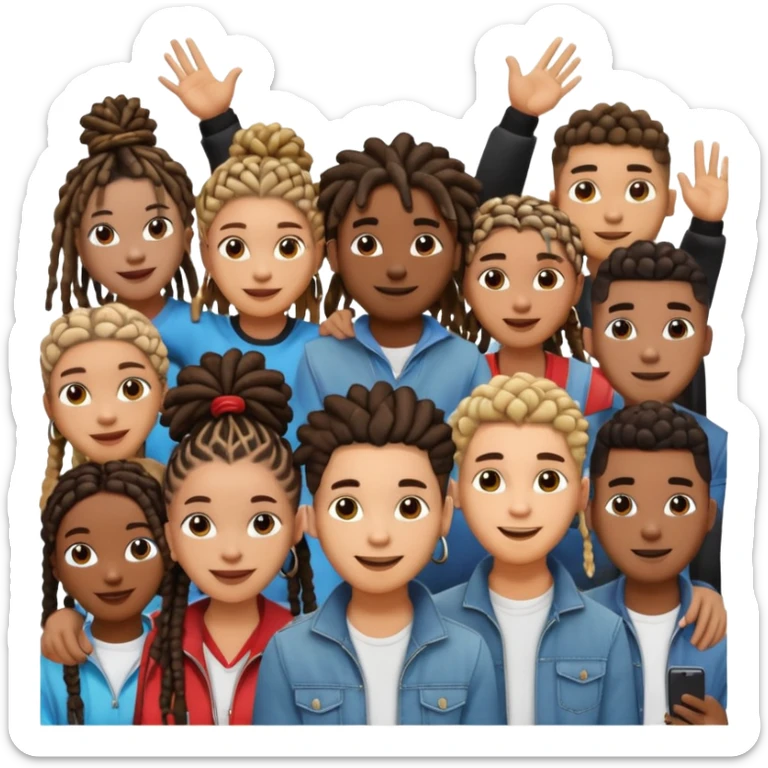 Crowd of fans consisting of African American men with dreadlocks and And African men's with low top and high top curly taper fade haircuts and African American women with braids all in crowd enjoying concert sticker