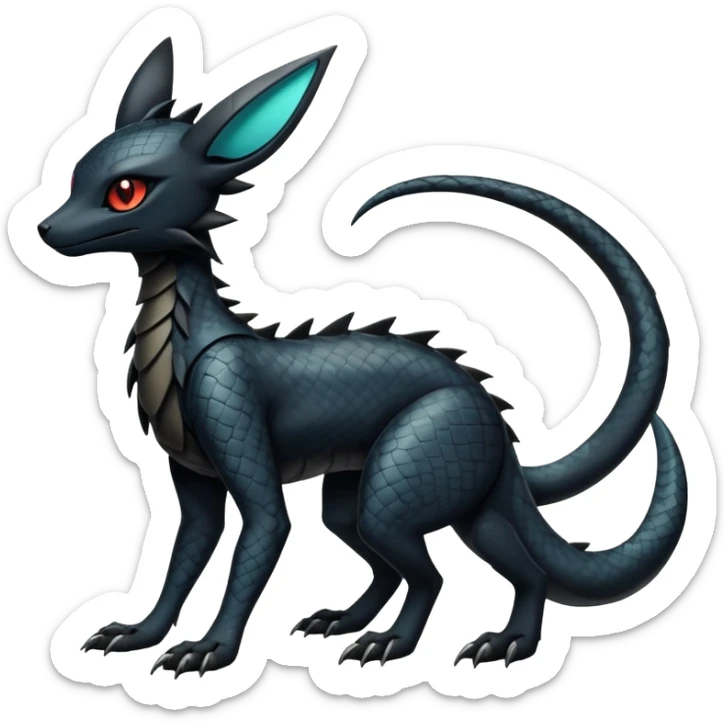 Sophisticated Modern Gothic Gloomy Futuristic Scaly Cyber-Salandit-Umbreon-Litten-Hybrid (Full body) sticker