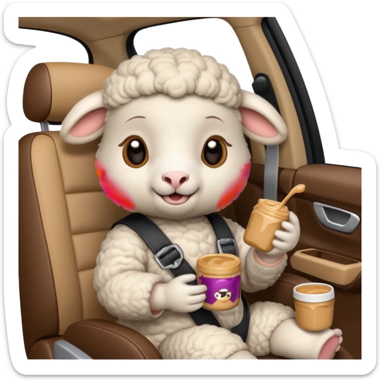 cute baby sheep eating peanut butter and jelly driving in a bmw x1 sticker