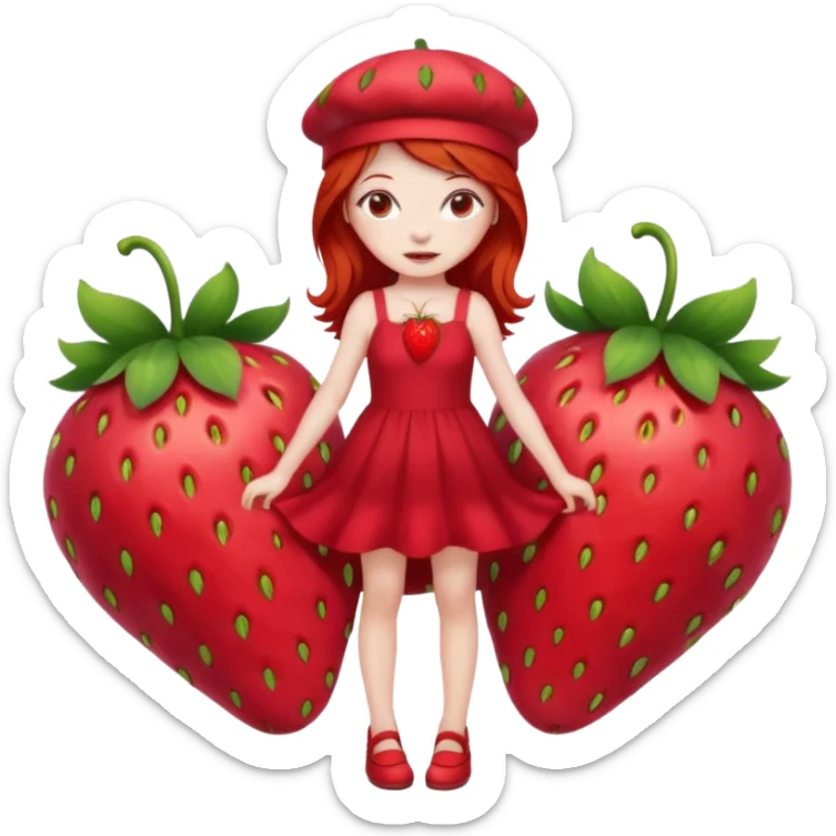 Strawberry shortcake human girl full body and legs with a strawberry hat on her red hair and dress without a cake sticker