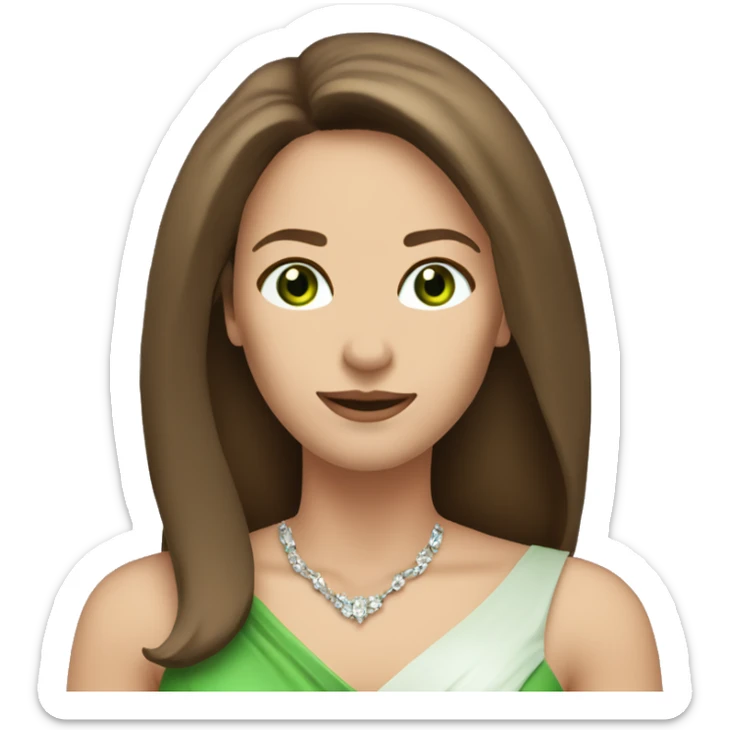 pretty 40 year old woman with grass green eyes and shoulder length straight brown hair wering tiara sticker