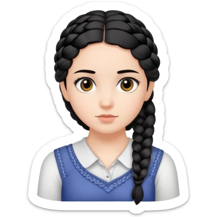 A face of a place girl with dark eyes and dark black hair in one braid on her shoulder  sticker