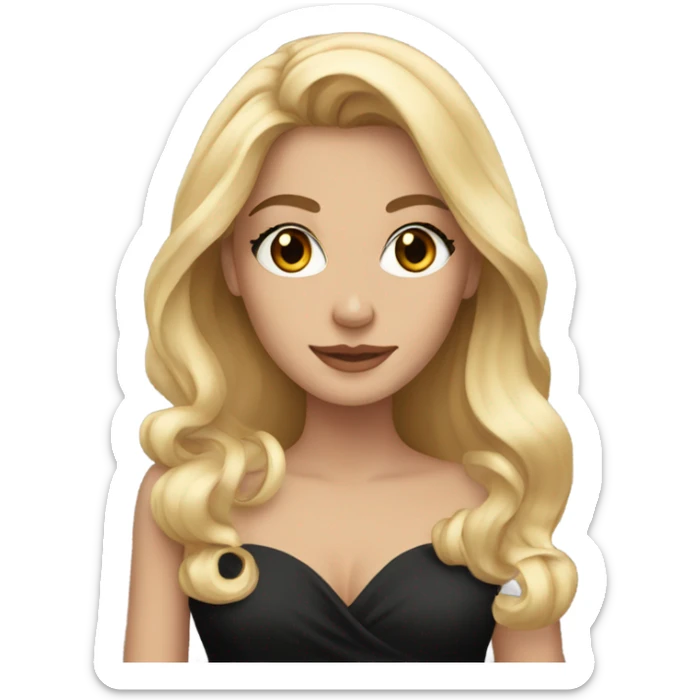 Gorgeous blonde woman, brown eyes, long hair, wearing a black gown sticker