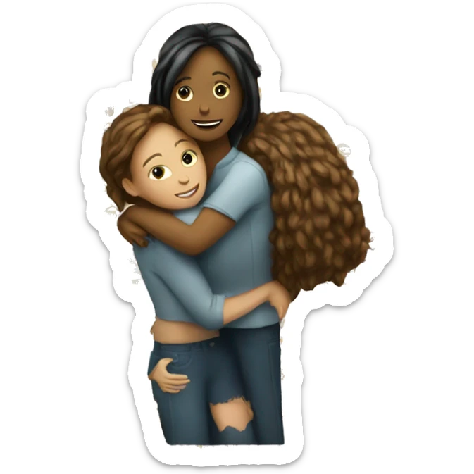 Can you creat me and another woman person hugging emoji? sticker