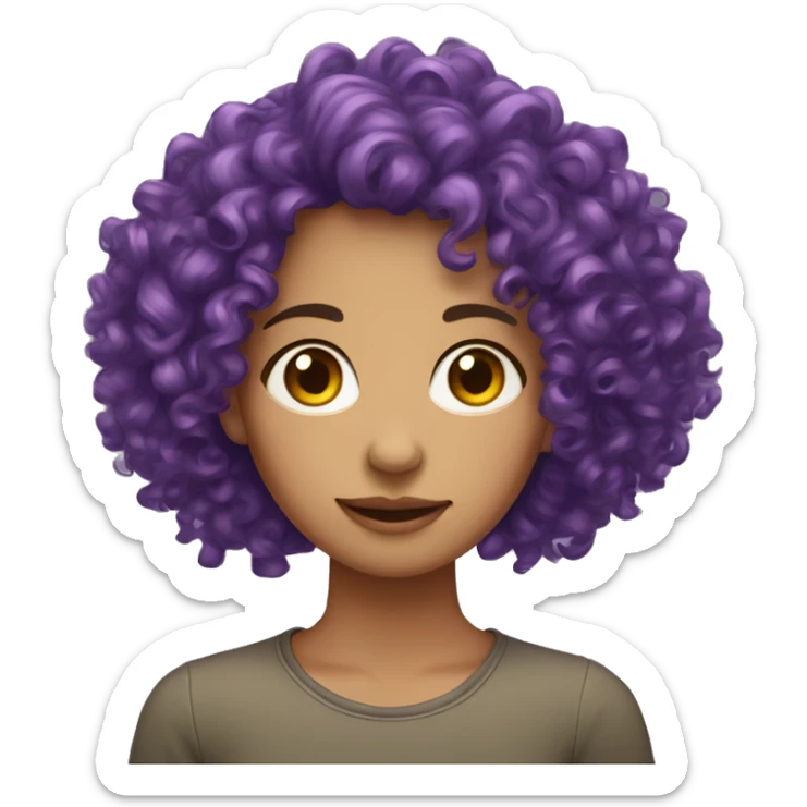 European, purple curly hair, woman, teenager, nose ring. sticker