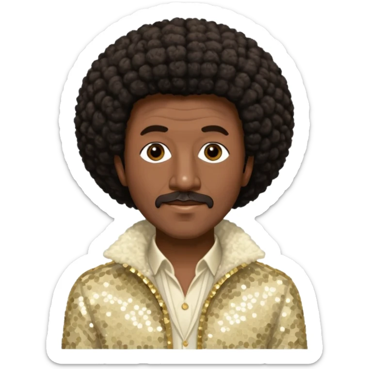 Walter Williams from The O'Jays with dark brown afro hair, cream sequin outfit sticker