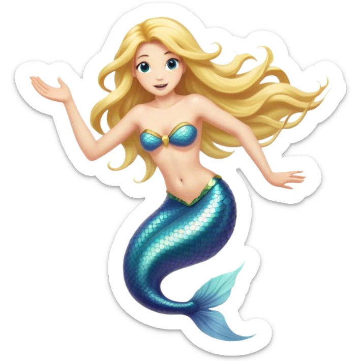 Flying male mermaid with long blonde hair and long nails sticker