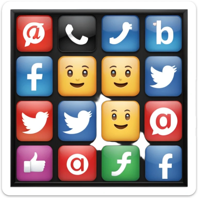 Socail media sauare emoji style icons 
Creat the quadrant with the logos of FB, X, Trustpilot, Instagram, Youtube, Linkedineach icon is ther only ones, asme size, only icons of the social media that I mentioned sticker