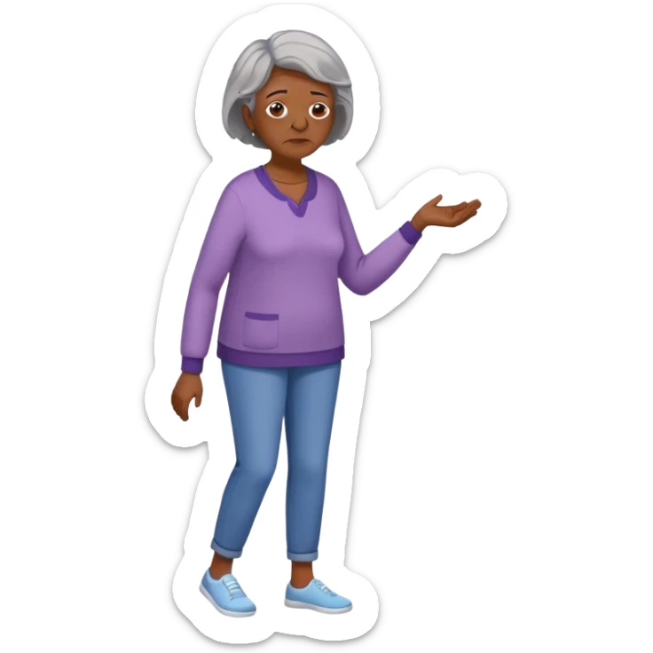 Full body of an older Black woman with Alzheimer's disease, mother of a teenager, slightly confused but gentle expression, casual clothing sticker