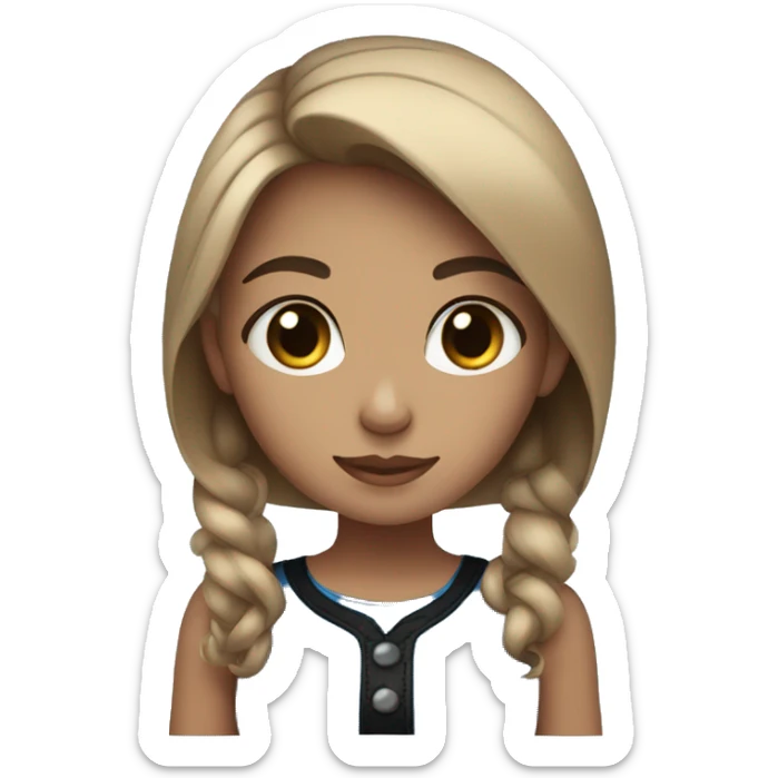 Brunette girl midume brown with blond highlight hair holding black small cat with blue eyes sticker