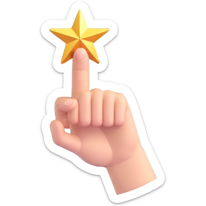fantasy hand pointing outward with a sparkling star at the end of the finger, no text sticker