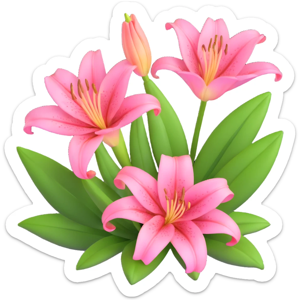 Elegant pink lily flower with detailed petals and green foliage sticker