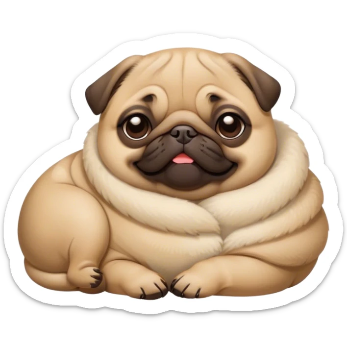Cinematic Meme-Worthy Chubby Sleeping Fawn Pug Portrait Emoji, Head resting peacefully with a contented smile, showcasing a delightfully chubby build and a luxuriously soft fawn coat, eyes shut in a serene nap, Simplified yet hilariously adorable features, highly detailed, glowing with a soft, drowsy light, high shine, relaxed and utterly lovable, stylized with an air of playful laziness, bright and heartwarming, soft glowing outline, capturing the essence of a comically sleepy companion, so meme-worthy it feels like it could instantly become the next viral sensation of adorable slumber! sticker
